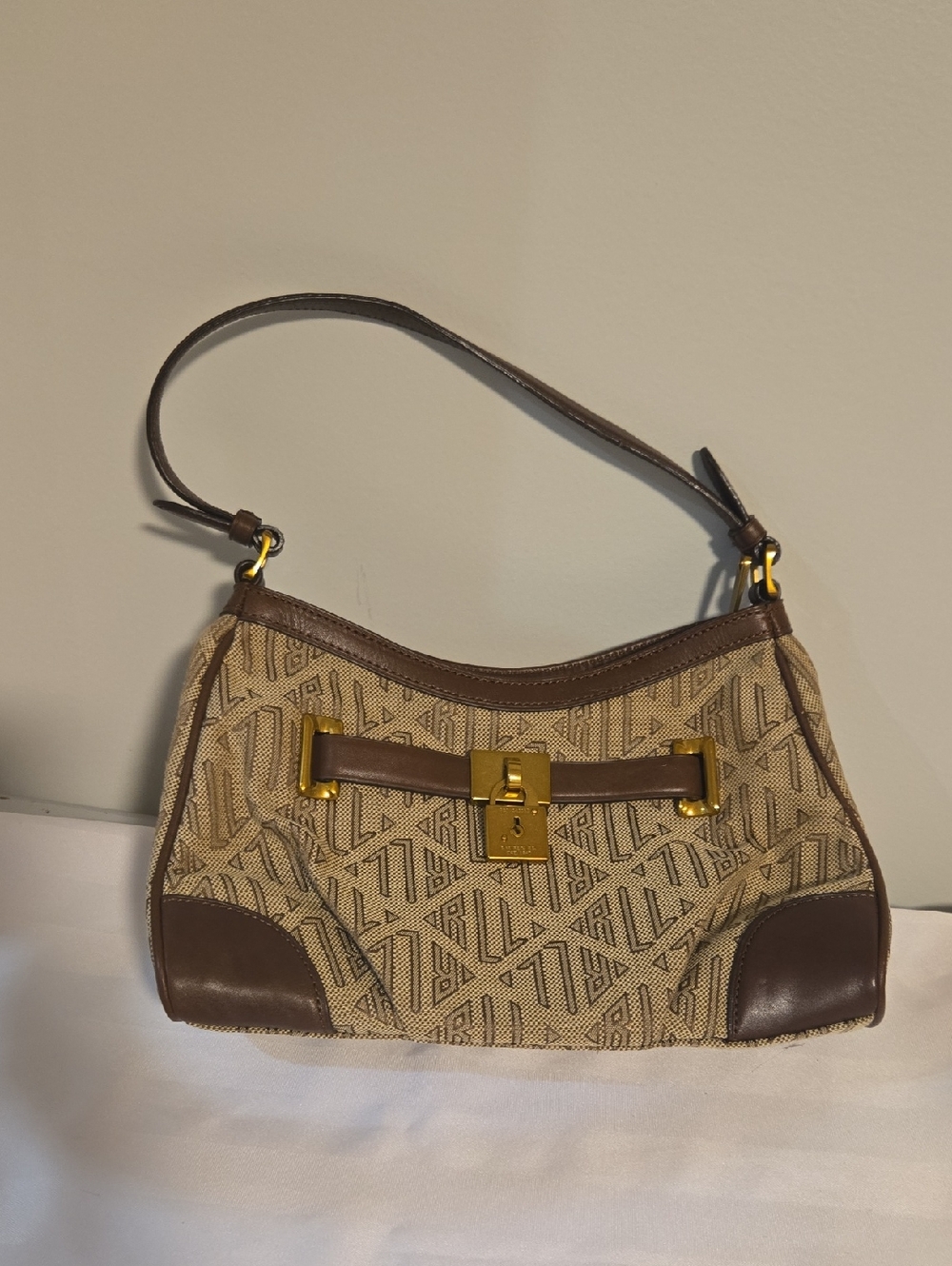 Beige and Brown Monogram Shoulder Bag